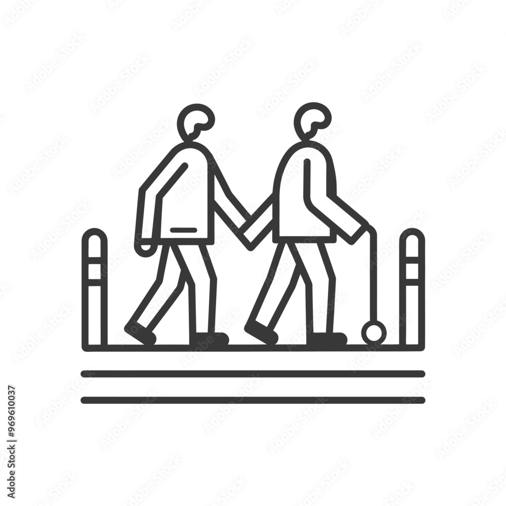 Two People Walking Side by Side One Using a Cane Two People Walking Side by Side One Using a Cane