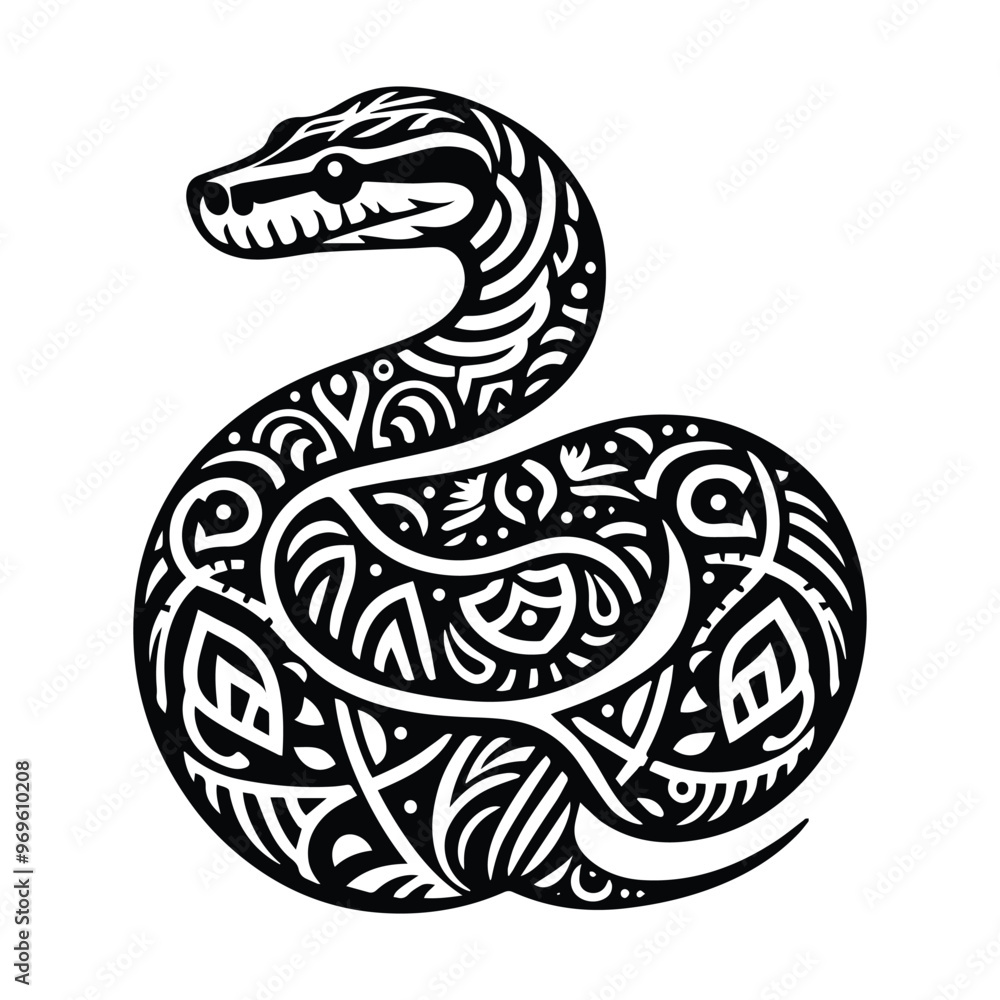Fototapeta premium Python in bohemian black and white silhouette illustration -