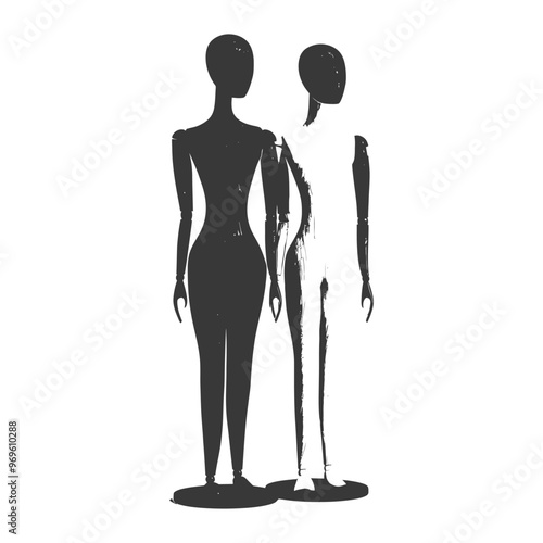 Two Silhouettes of Mannequins Standing Side by Side