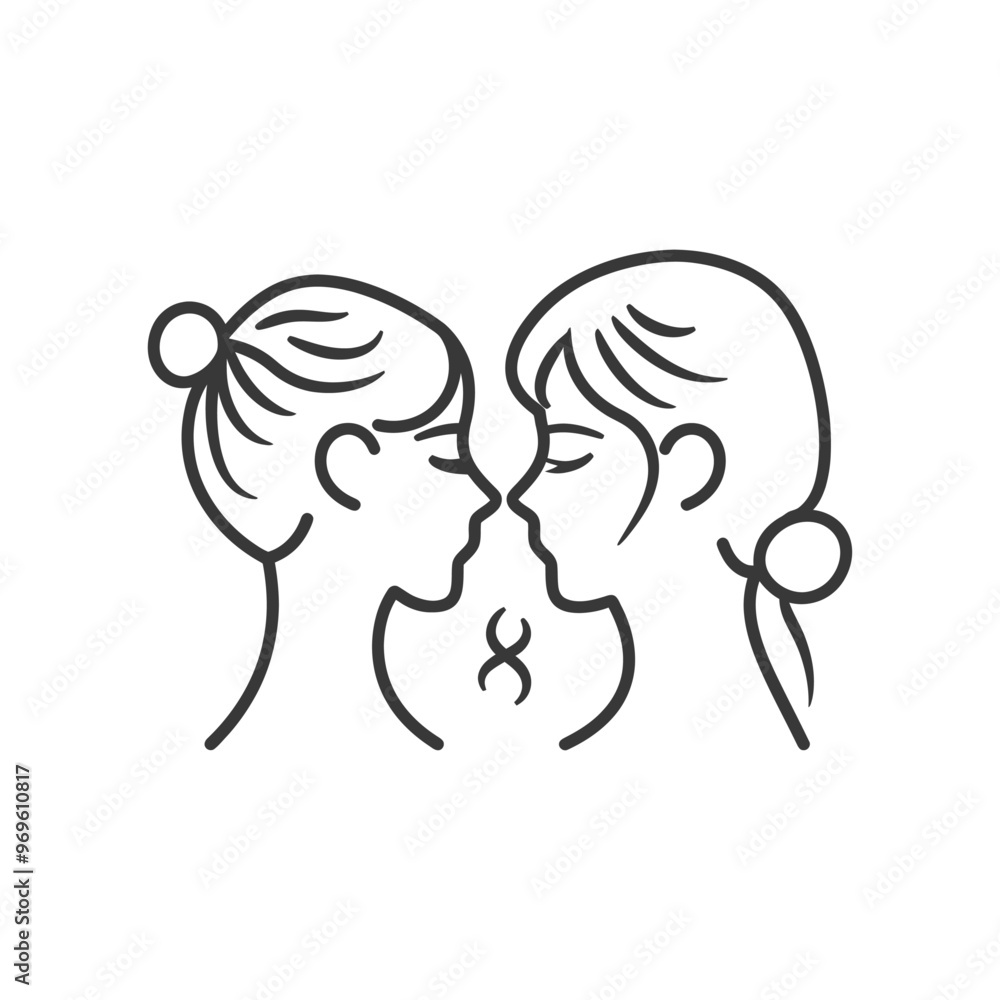 Two Women Facing Each Other with a Heart Symbol Between Them Two Women Facing Each Other with a Heart Symbol Between Them