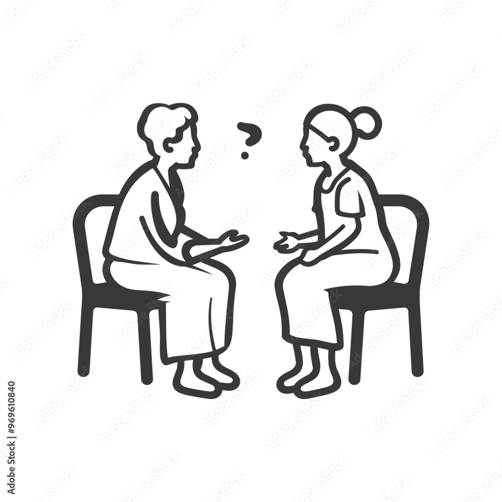 Two Women Sitting in Chairs and Discussing a Question Two Women Sitting in Chairs and Discussing a Question