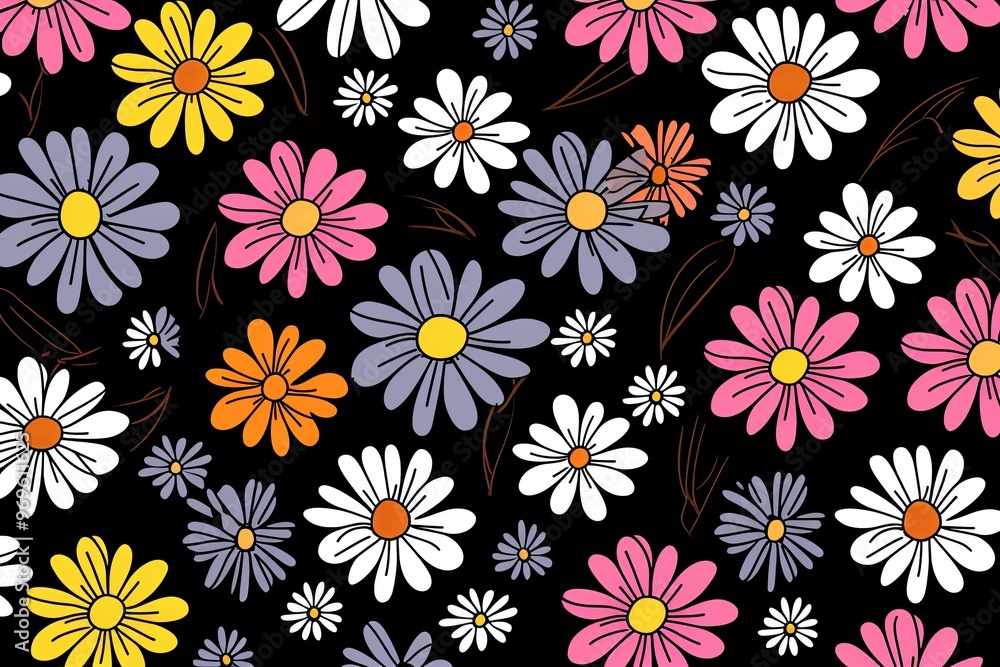 Cute seamless pattern with colorful crayon daisy flowers. Cute seamless pattern with colorful crayon daisy flowers.