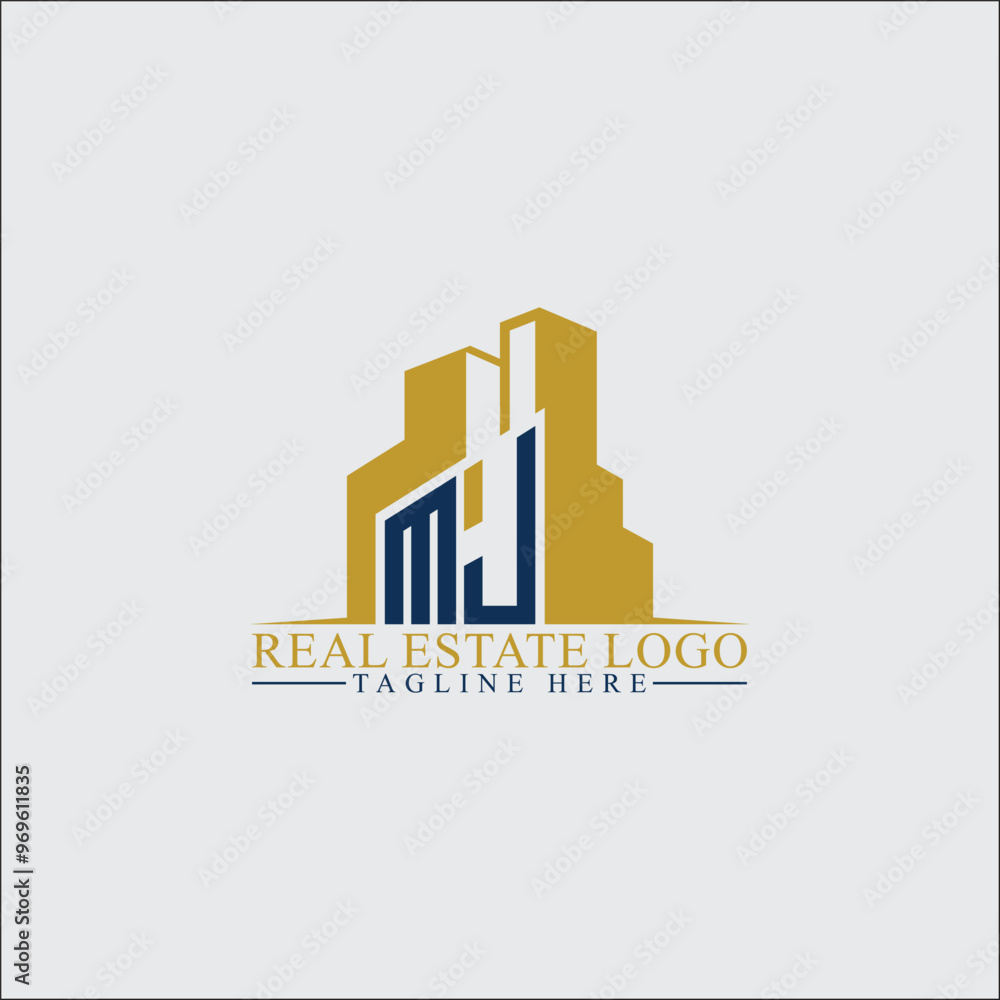 Fototapeta premium Modern MJ Real Estate Logo Design with Building Silhouettes