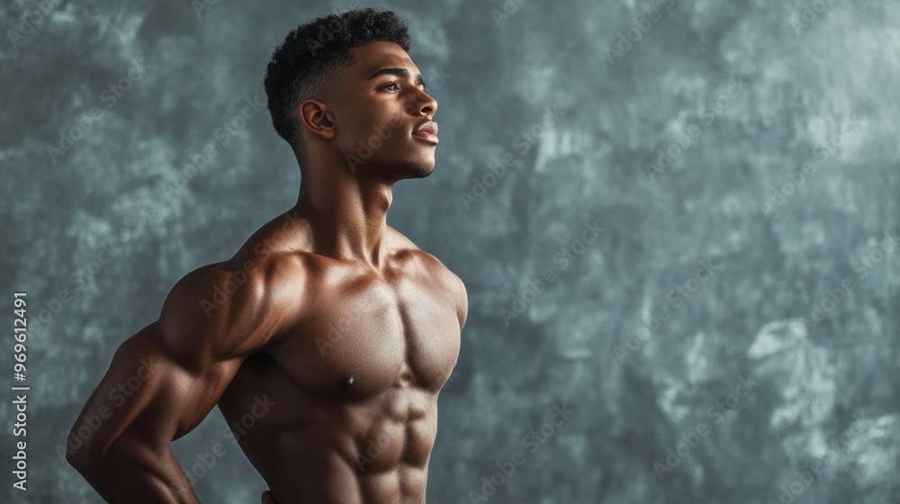Muscular Man Posing with Grey Background. Muscular Man Posing with Grey Background.