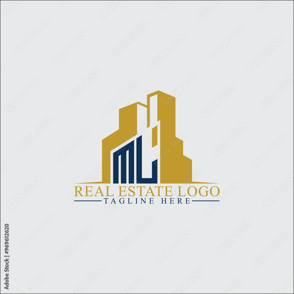 Modern ML Real Estate Logo Design with Building Silhouettes Modern ML Real Estate Logo Design with Building Silhouettes
