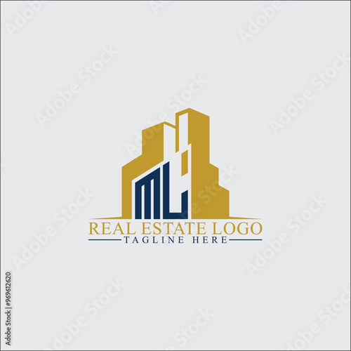 Modern ML Real Estate Logo Design with Building Silhouettes