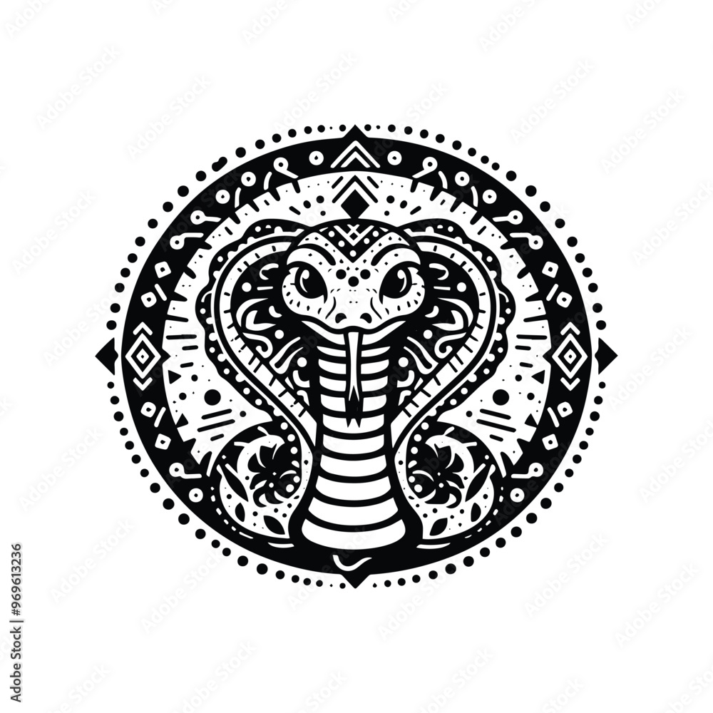 snake in bohemian black and white silhouette illustration - snake in bohemian black and white silhouette illustration -