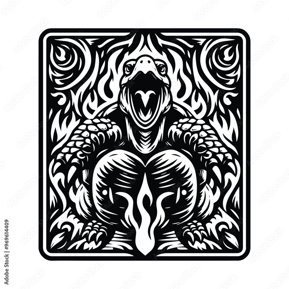 tortoise in Tarot card black and white silhouette illustration - tortoise in Tarot card black and white silhouette illustration -