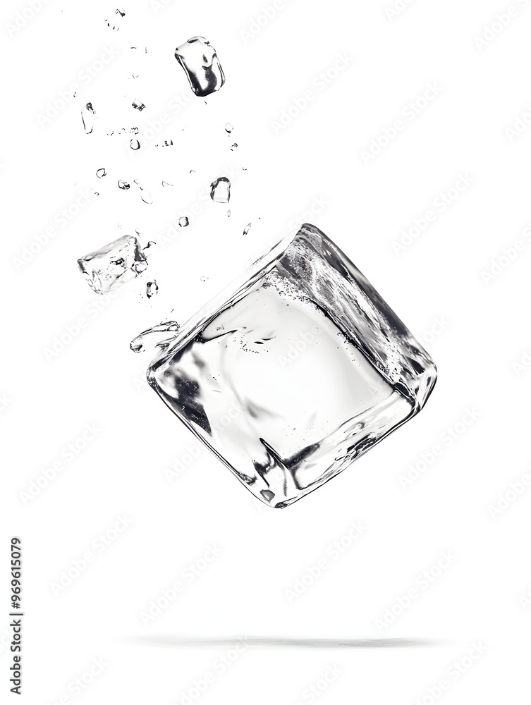 Captivating crystal ice cube frozen in time with splashing droplets of water showcasing the mesmerizing transparency reflections and chilled essence of a frozen moment Captivating crystal ice cube frozen in time with splashing droplets of water showcasing the mesmerizing transparency reflections and chilled essence of a frozen moment