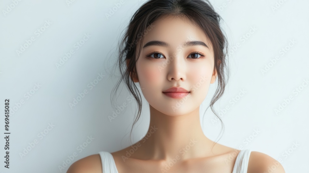 Young Woman with Clear Skin and Natural Makeup.