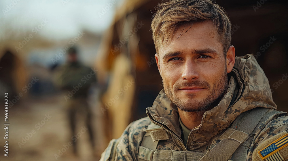 Close-up portrait of a young Caucasian soldier. Close-up portrait of a young Caucasian soldier.