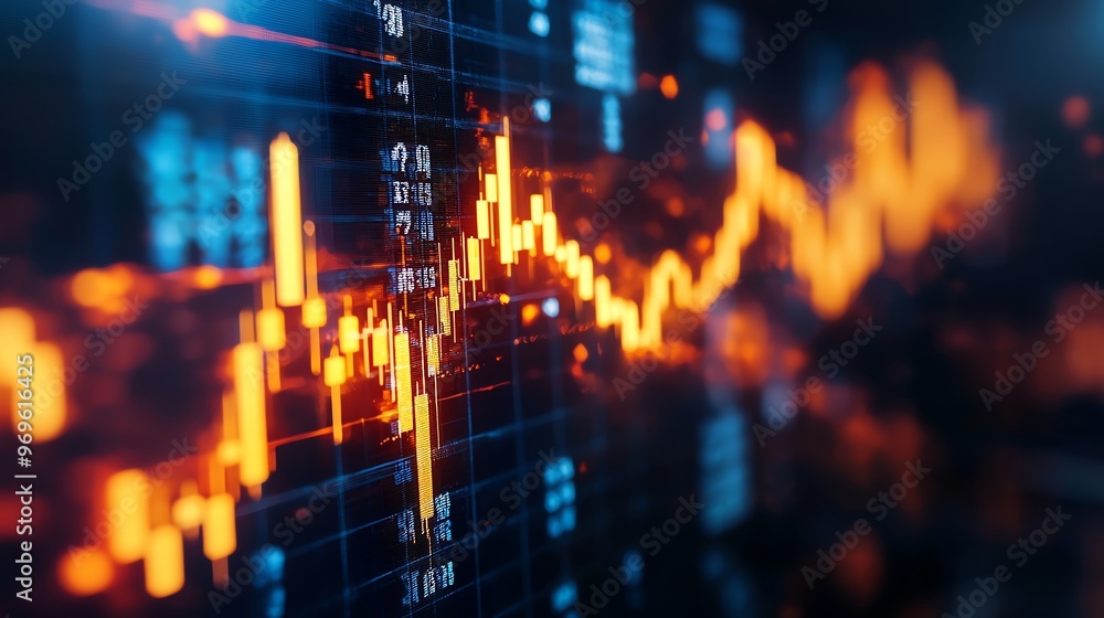 Fototapeta premium A vibrant, close-up representation of a stock market chart, showcasing dynamic fluctuations in finance and investment trends.
