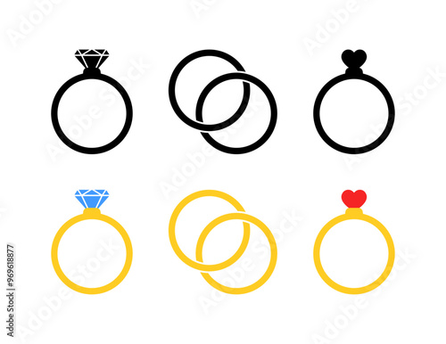 Marriage Ring set icons. Flat and silhouette style. Vector icons.