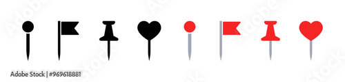 Pushpin set icons. Flat style. Vector icons.