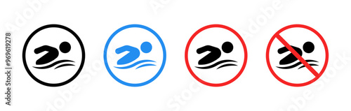 No swim sign set icons. Flat and silhouette style. Vector icons.