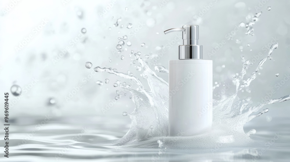 White Pump Bottle with Water Splash. White Pump Bottle with Water Splash.