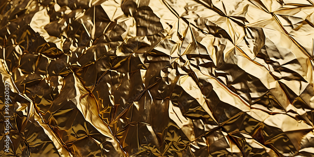 Texture of crumpled golden foil, Luxurious Background, Gold metallic foil texture