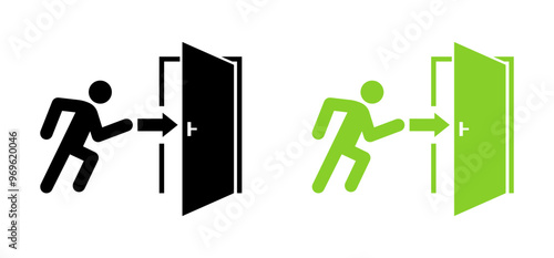 Exit icons. Silhouette and flat style. Vector icons.