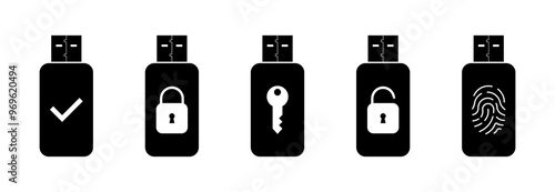 USB flash drive set icons. Silhouette style. Vector icons.