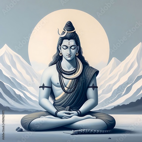 Lord Shiva in a serene meditation.  photo