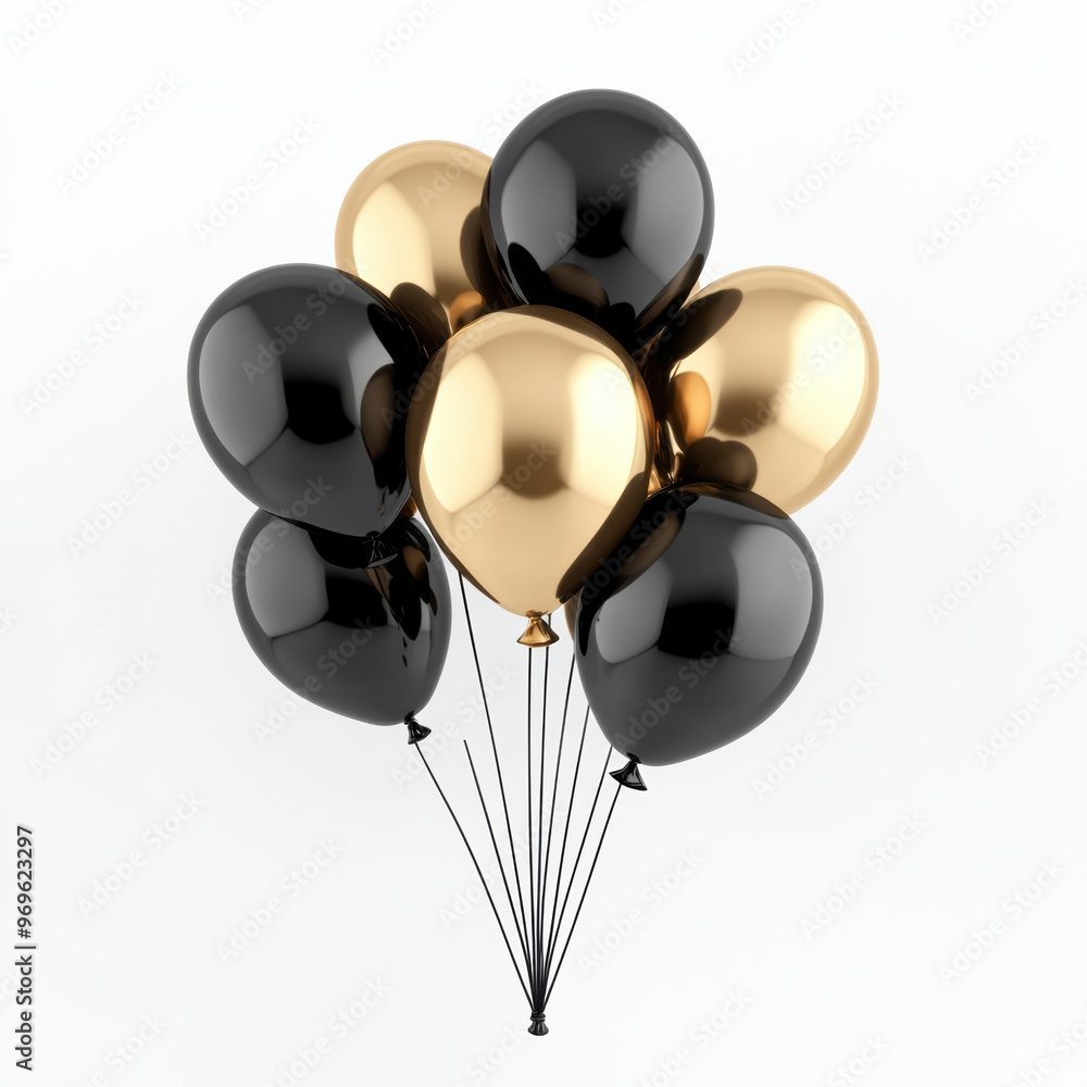 Balloons in black and gold colors create festive atmosphere Balloons in black and gold colors create festive atmosphere