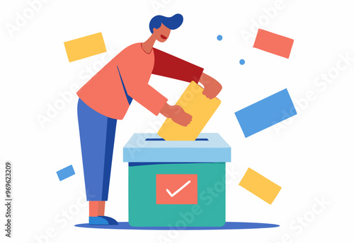 Voter participation concept with person inserting ballot into box for election promotion