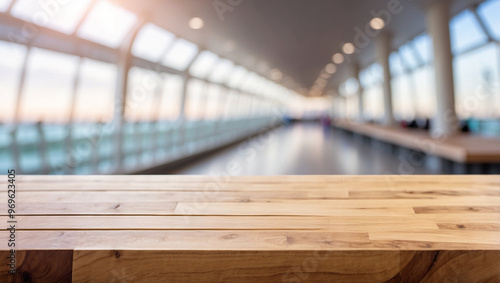 Wallpaper Mural The empty wooden table top with blur background of airport. For product display Torontodigital.ca