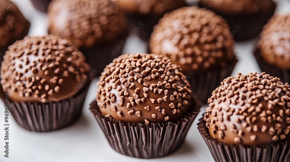 Delicious chocolate truffles with crunchy sprinkles on a festive table Delicious chocolate truffles with crunchy sprinkles on a festive table