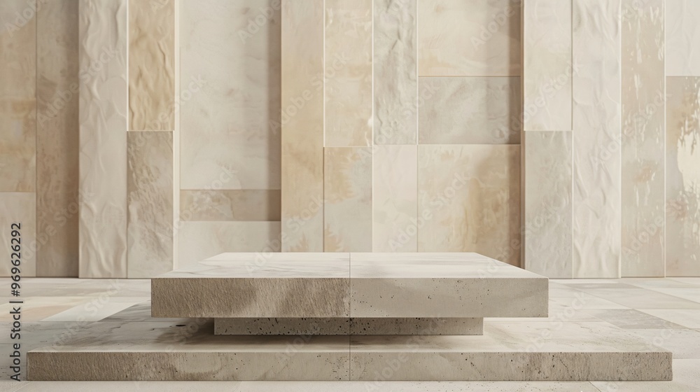 Beige stone podium on interior Beige stone podium on interior