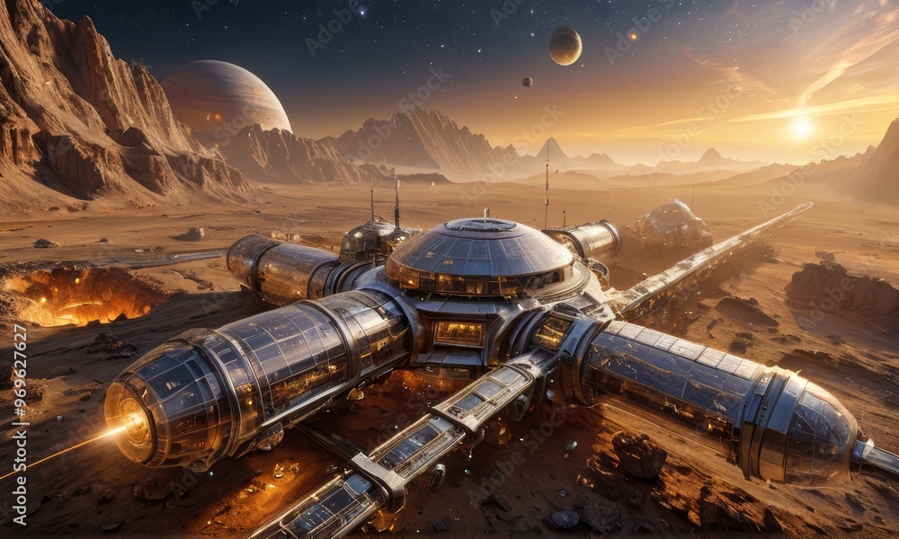 Fototapeta premium Futuristic Space Colony on Alien Planet