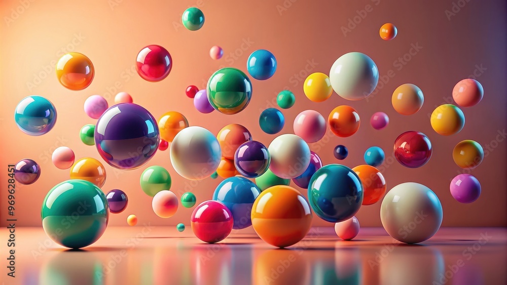 Background with colorful spheres and balls floating in a minimalist artistic composition, abstract, geometric, round Background with colorful spheres and balls floating in a minimalist artistic composition, abstract, geometric, round