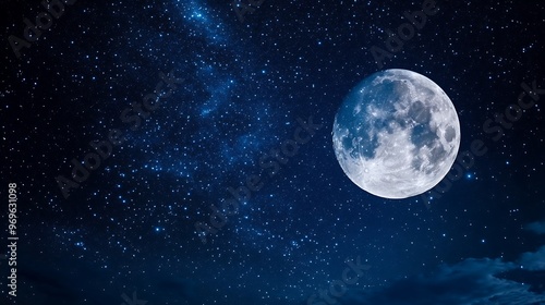 Night Sky with Full Moon and Stars.