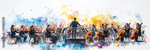 Wallpaper Mural Watercolor painting of orchestra performing on stage. Torontodigital.ca