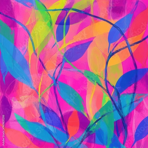 Wallpaper Mural Abstract vine art with bright neon colors, Vine graphics, modern and vibrant Torontodigital.ca