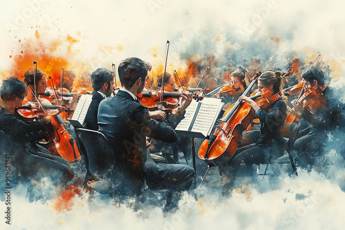 Wallpaper Mural Watercolor painting of orchestra performing on stage. Torontodigital.ca