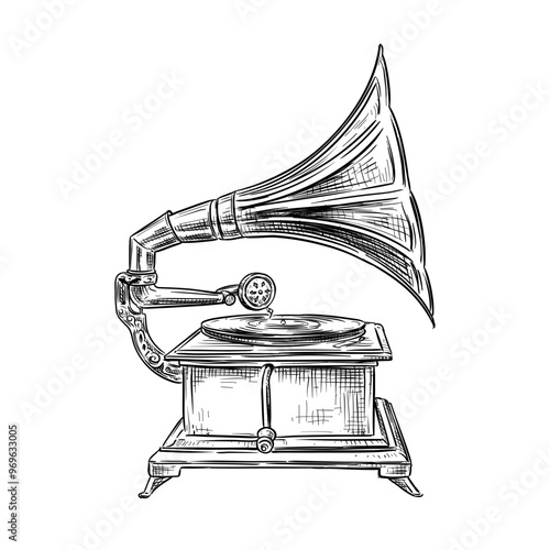 gramophone vector handdrawn lineart illustration
