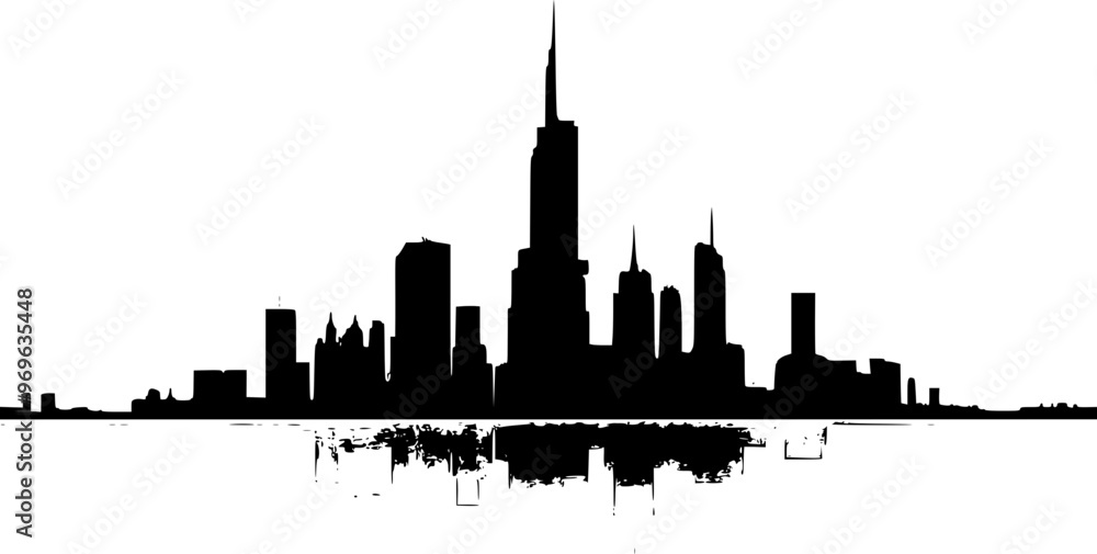Obraz premium Abstract Vector Design of Futuristic City Skyline with Minimalistic Shapes, Sharp Angles, Gradients, and Cinematic Composition