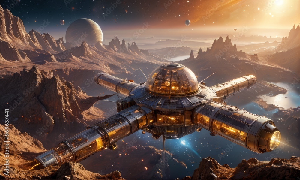 Naklejka premium Futuristic Space Colony on Alien Planet