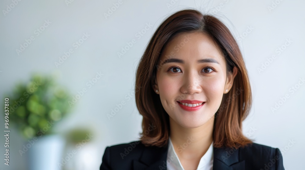 Portrait of a smiling businesswoman wearing a black blazer in a bright office environment, symbolizing confidence and professionalism in the workplace. Portrait of a smiling businesswoman wearing a black blazer in a bright office environment, symbolizing confidence and professionalism in the workplace.