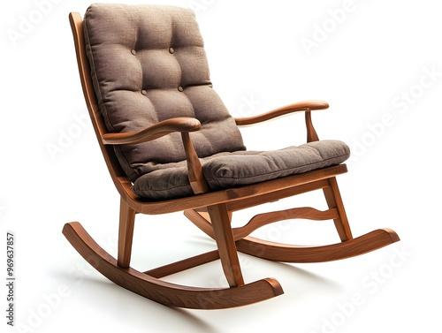 Elegant and Comfortable Wooden Rocking Chair with a Plush Padded Seat Isolated on a Clean White Background for Home Office or Studio Decor