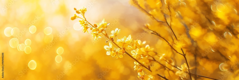 Beautiful yellow flowers in focus with a bokeh background, bathed in warm sunlight creating a dreamy atmosphere. Beautiful yellow flowers in focus with a bokeh background, bathed in warm sunlight creating a dreamy atmosphere.