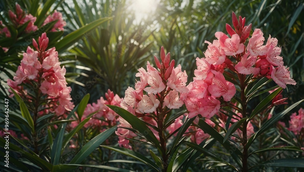 Nerium oleander plants in bloom. Nerium oleander plants in bloom.