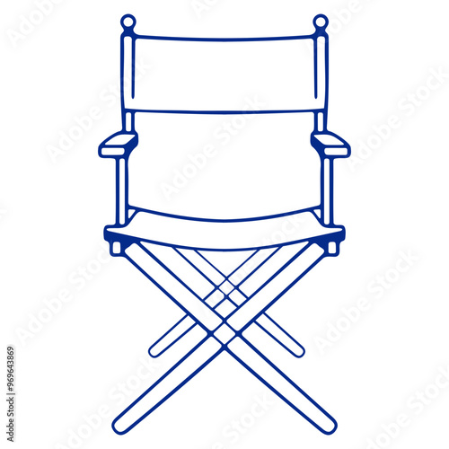 A blue outline of a director's chair with a simple, minimalist design