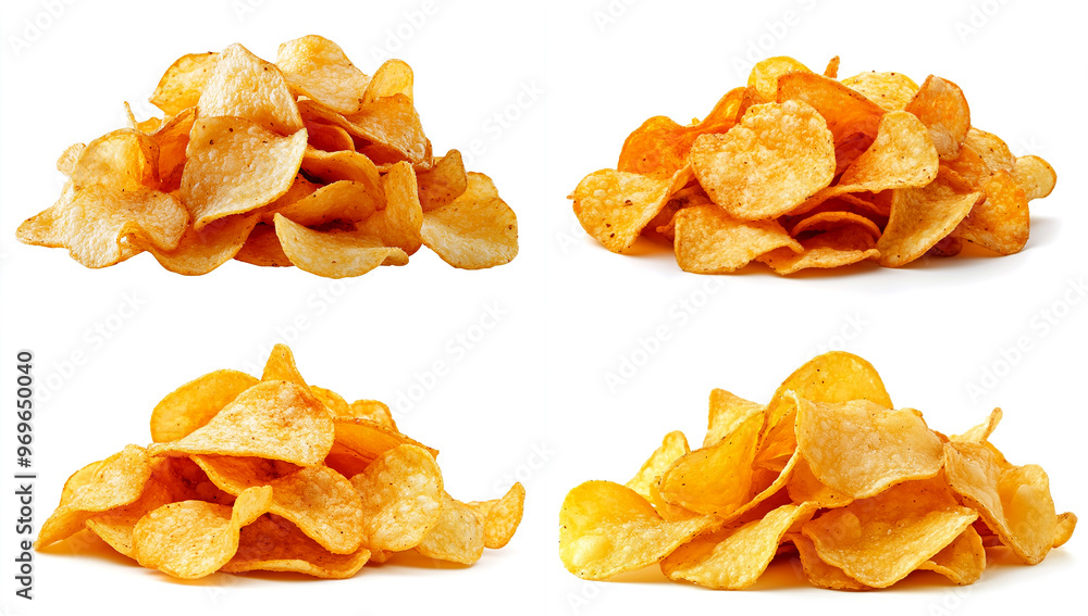 A pile of potato chips isolated on a white background A pile of potato chips isolated on a white background
