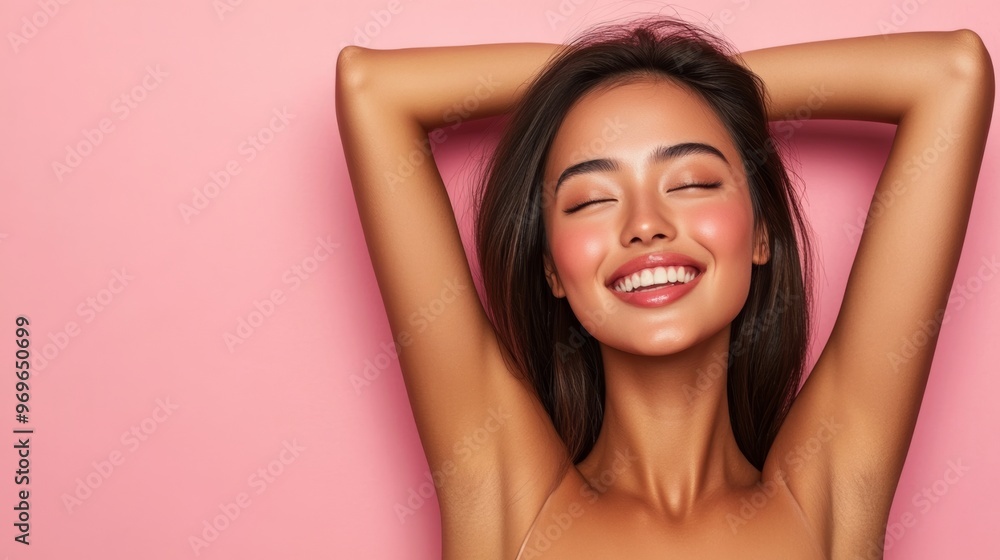 Happy Woman with Closed Eyes and Arms Up. Happy Woman with Closed Eyes and Arms Up.