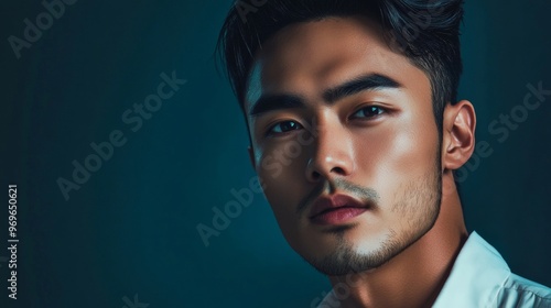 Close-up Portrait of a Handsome Young Man with Stubble.