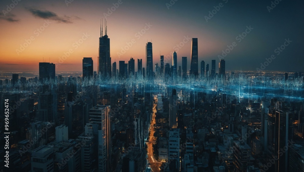 Abstract skyline of digital data. Abstract skyline of digital data.