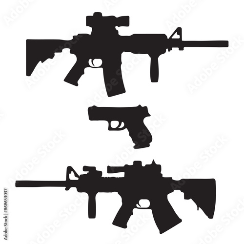 Assault rifle silhouette set vector on a white background