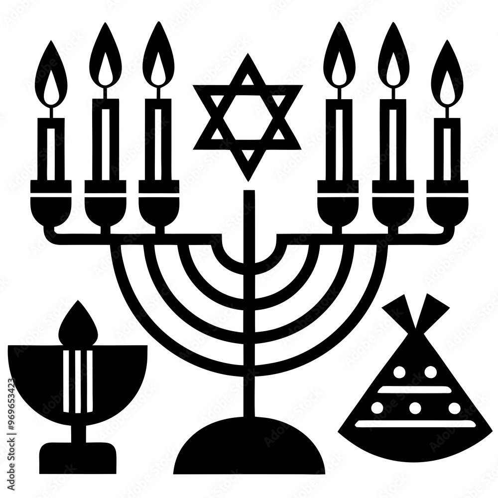 Silhouette-style Hanukkah celebration vector illustration Silhouette-style Hanukkah celebration vector illustration