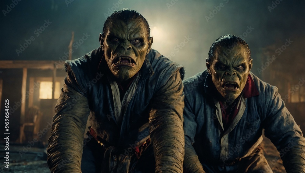 Angry monster squad showing teamwork in frustration. Angry monster squad showing teamwork in frustration.